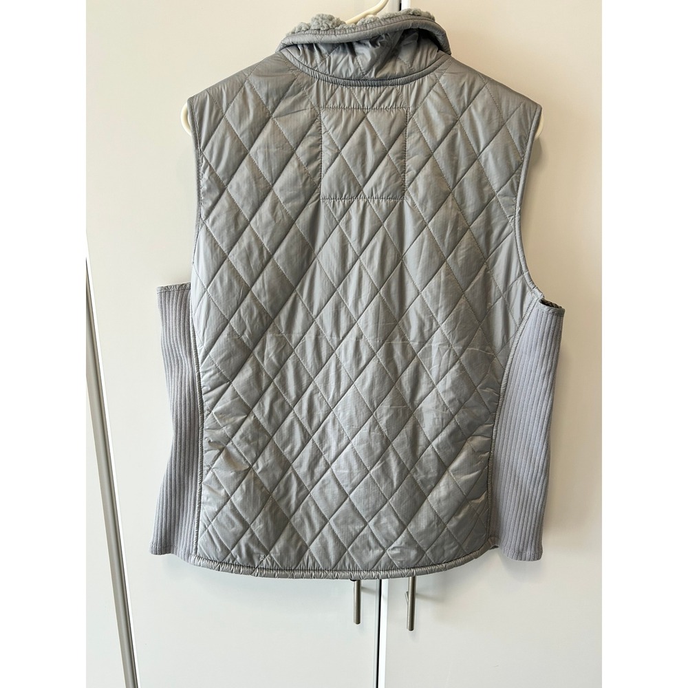LL Bean Womens Quilted Vest Gray Sherpa Lined Full Zip Ribbed Side Panels - Picture 3 of 5